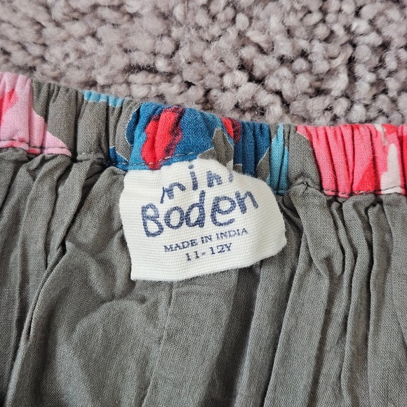 Mini Boden Kids Girls Floral Smocked Waist Cotton Lined Skirt Olive Pink 11-12Y - Picture 6 of 8
